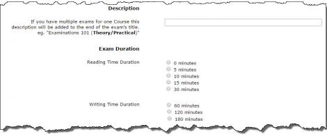 Select options for exam duration